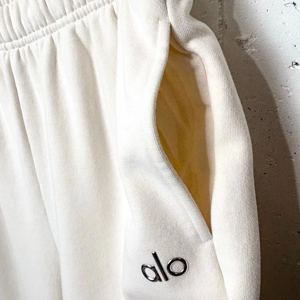 Alo Yoga Accolade Hoodie & Sweatpant Set Bone Ivory Drawstring Size Medium